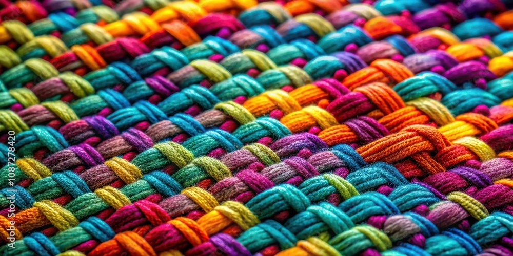 A Close-Up View of Interwoven Colorful Threads, Displaying a Vibrant and Textured Pattern of Vivid Hues A Close-Up View of Interwoven Colorful Threads, Displaying a Vibrant and Textured Pattern of Vivid Hues