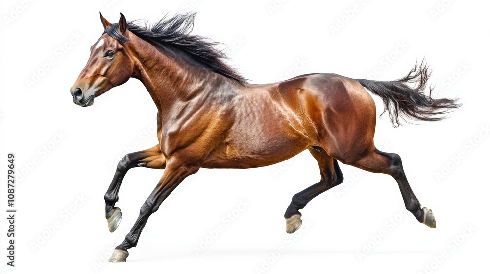 Obraz premium Majestic Powerful Stallion in Full Gallop with Flowing Mane Captured in Stunning Detail and Vibrancy Representing Strength and Grace in Motion