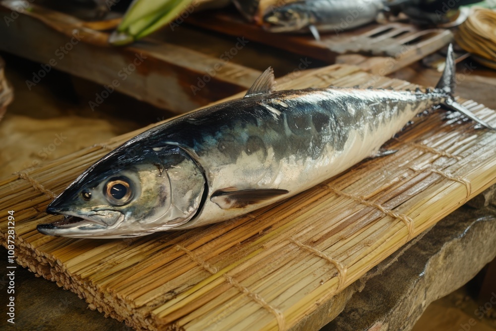 An image of a fish placed on a cutting board An image of a fish placed on a cutting board
