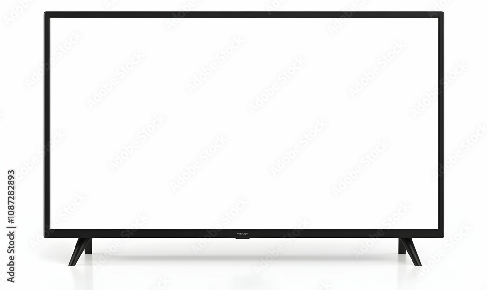 Modern flat-screen smart TV with blank white screen, isolated on white background. Perfect for showcasing your content or app. Modern flat-screen smart TV with blank white screen, isolated on white background. Perfect for showcasing your content or app.