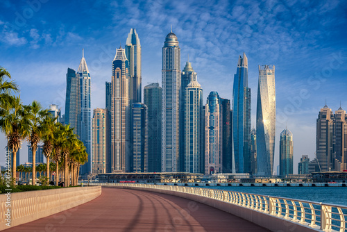 Towers of Dubai Marina on a sunny day, UAE