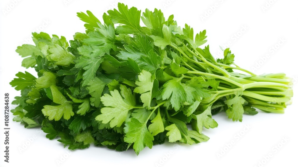 Fresh Green Parsley Bunch Close Up on White Background Perfect for Culinary Use and Healthy Cooking Inspiration Fresh Green Parsley Bunch Close Up on White Background Perfect for Culinary Use and Healthy Cooking Inspiration