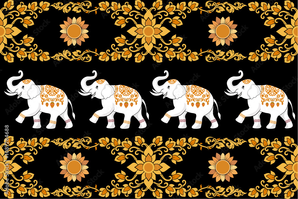 Obraz premium elephants pattern,thai pattern. seamless ,Traditional ethnic,thai pattern,fabric pattern for textiles,rugs, wallpaper,clothing, sarong, batik,wrap,embroidery,print,background,cover, illustration
