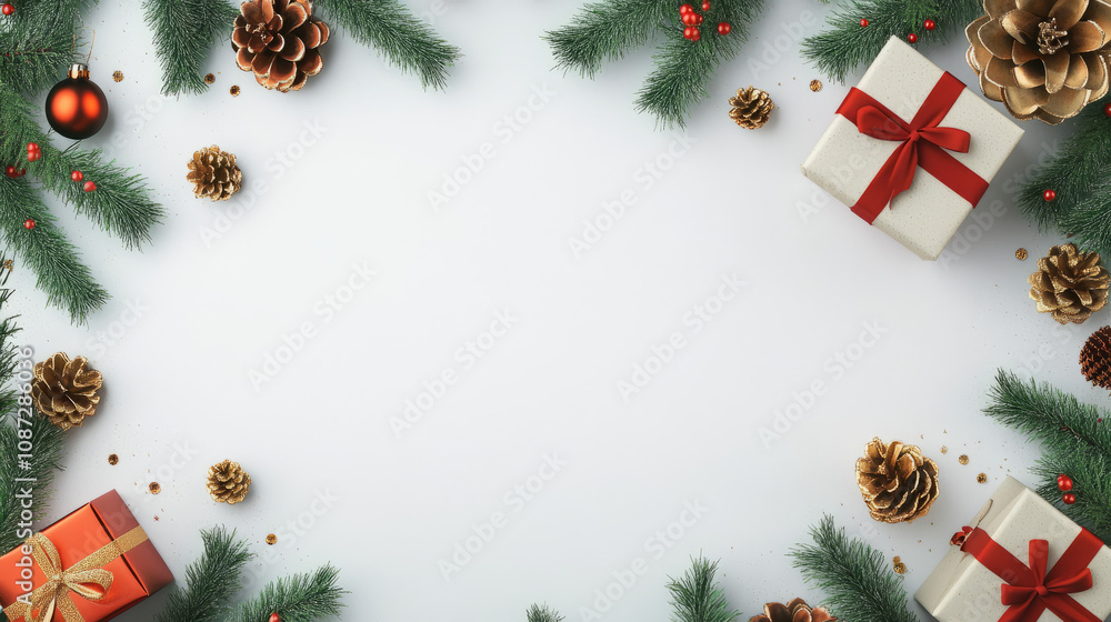 Christmas Gift Box with Festive Ribbon background.Magical Christmas Eve: Presents with copyspace background Christmas Gift Box with Festive Ribbon background.Magical Christmas Eve: Presents with copyspace background