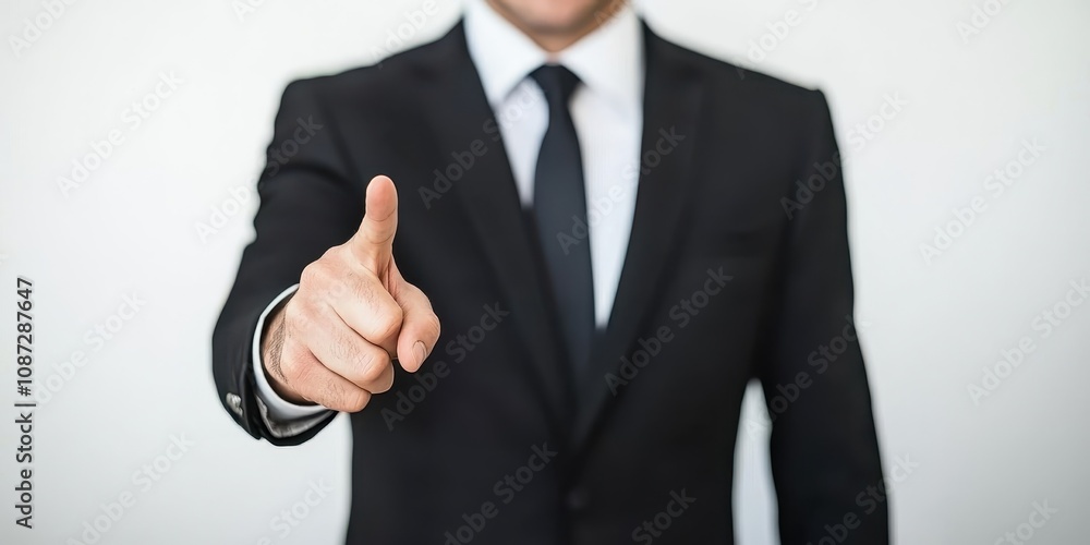 A professional male in a suit pointing confidently at the viewer, conveying authority. A professional male in a suit pointing confidently at the viewer, conveying authority.