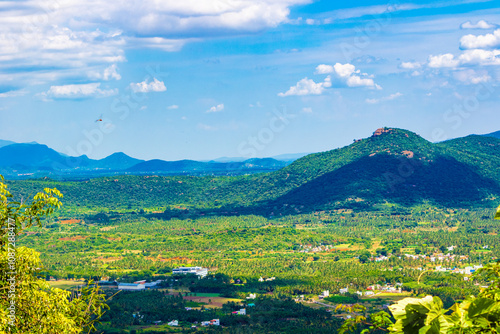 Beautiful landscape with mountains and blue sky. Yercaud hill station, Tamil Nadu, India photo