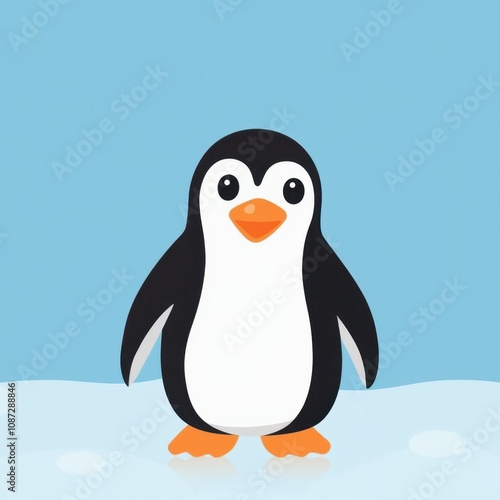 Cute Penguin Icon with Orange Beak and Feet