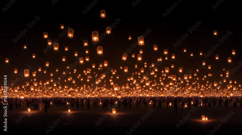 Sky Lanterns: A mesmerizing spectacle of countless sky lanterns illuminate the night sky, creating a breathtaking display of hope, dreams, and wishes. Sky Lanterns: A mesmerizing spectacle of countless sky lanterns illuminate the night sky, creating a breathtaking display of hope, dreams, and wishes.
