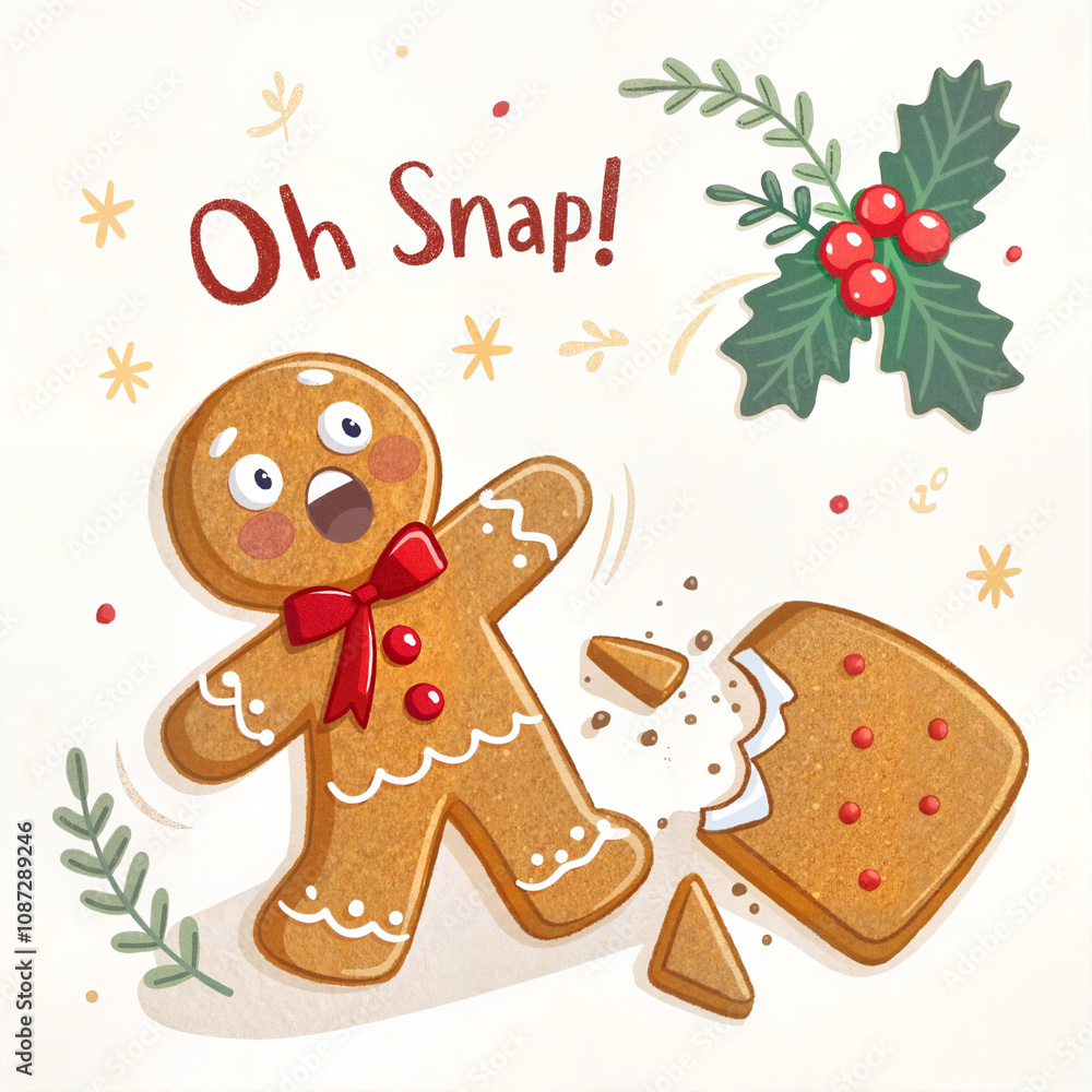 Fototapeta premium Oh Snap broken gingerbread man illustration