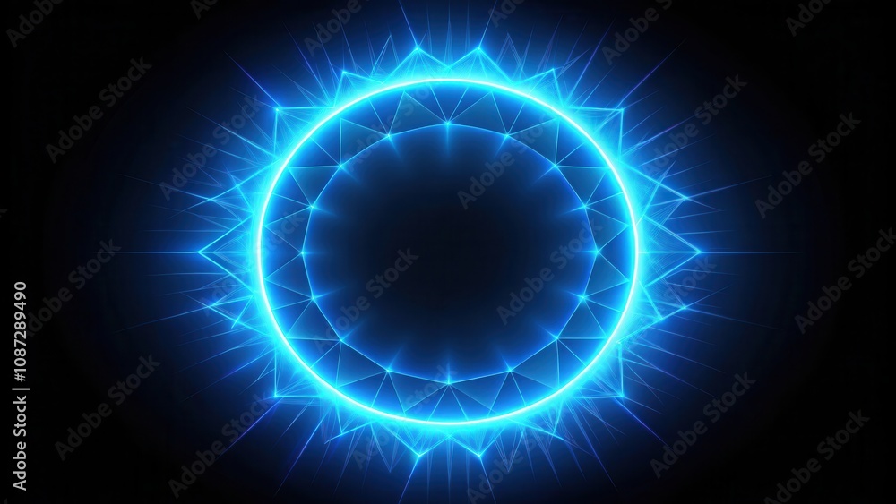 A glowing blue circular design with a radial pattern emanating outward on a black background A glowing blue circular design with a radial pattern emanating outward on a black background
