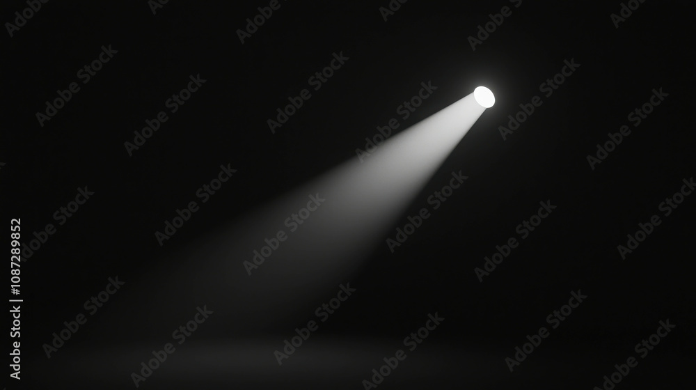 A Bright Beam of Light Shining Through Darkness, Creating an Atmospheric Spotlight Effect on a Simple Black Background for Design and Media Uses A Bright Beam of Light Shining Through Darkness, Creating an Atmospheric Spotlight Effect on a Simple Black Background for Design and Media Uses