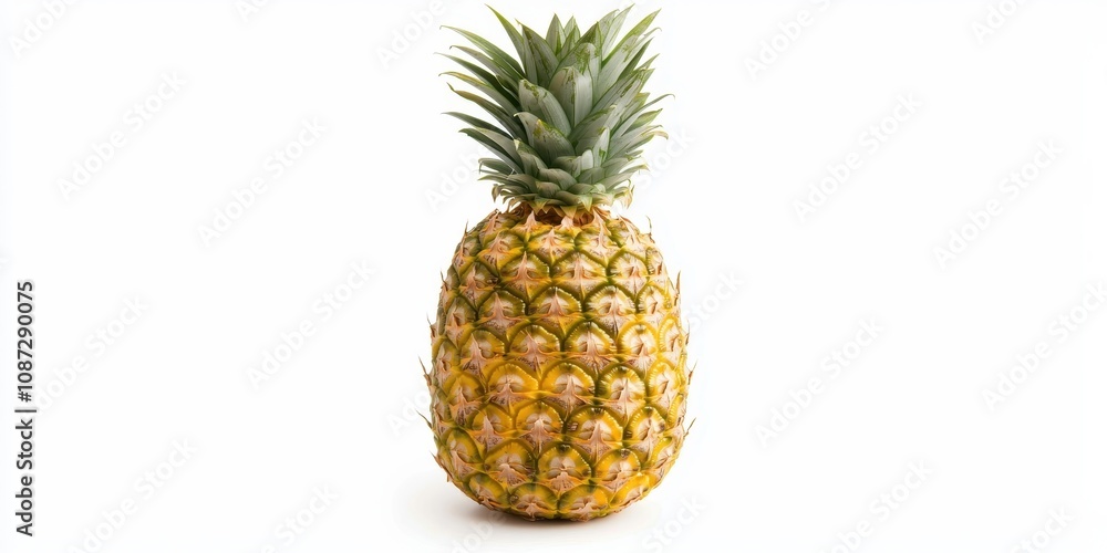 Fototapeta premium Fresh and vibrant pineapple with a lush green crown and textured yellow skin.