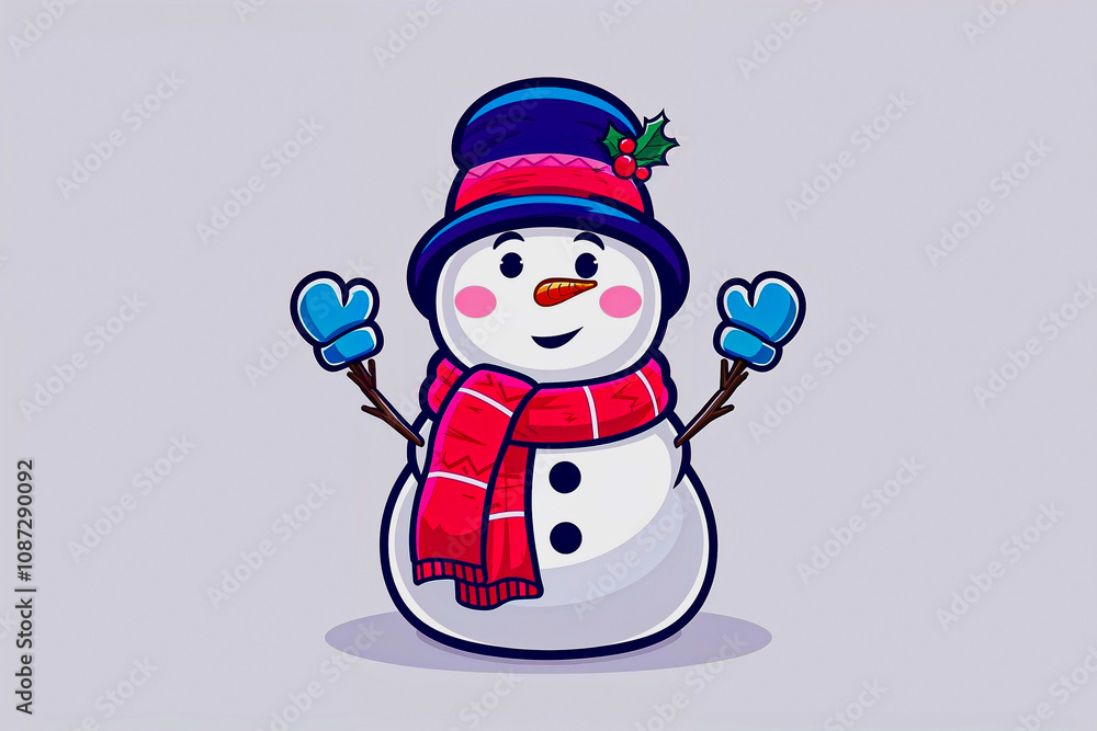 Lovely cartoon snowman, super cute, in vibrant tones with white background, full body, perfect for seasonal cards, decorations, and holiday-themed designs Lovely cartoon snowman, super cute, in vibrant tones with white background, full body, perfect for seasonal cards, decorations, and holiday-themed designs