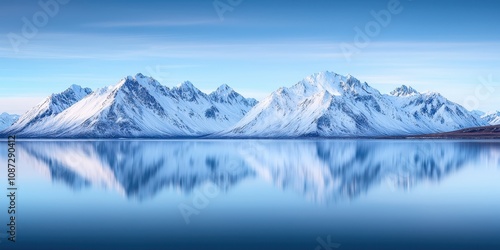 Wallpaper Mural Majestic snow-capped mountains reflecting on a serene blue lake at dawn. Torontodigital.ca