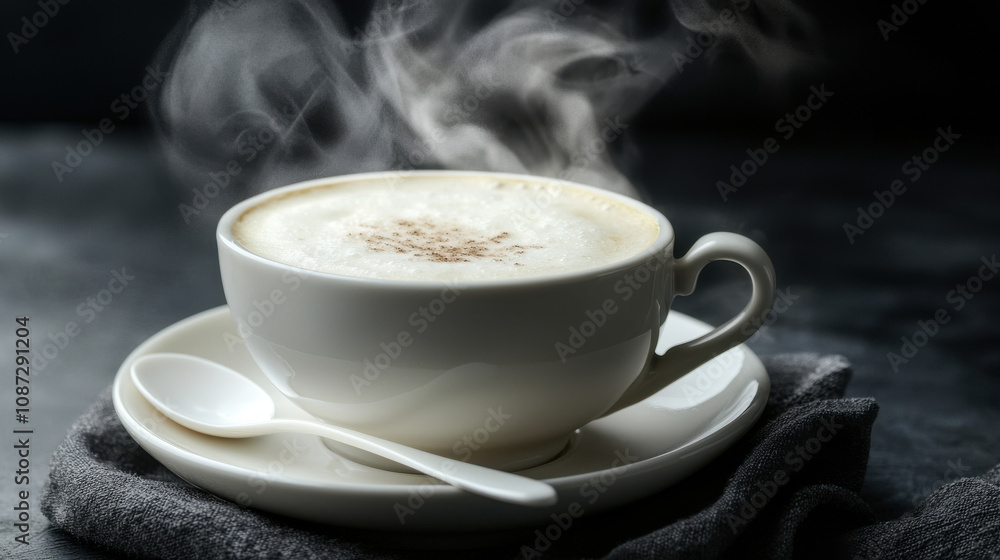 steaming cup of coffee on saucer with spoon, inviting warmth steaming cup of coffee on saucer with spoon, inviting warmth