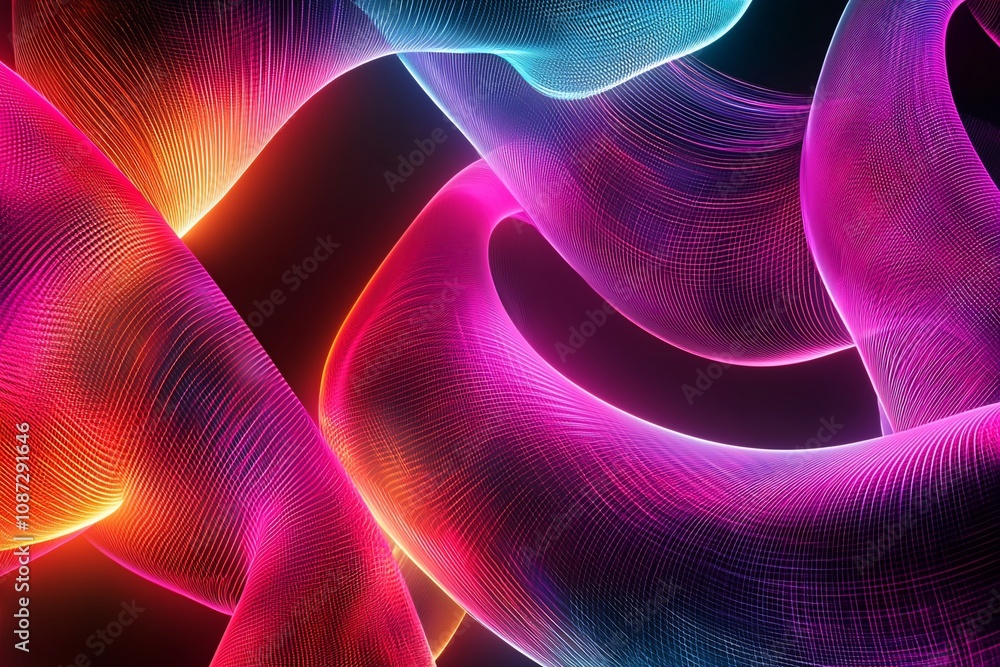 Fototapeta premium Vibrant Abstract Waveforms: A Dance of Color and Light