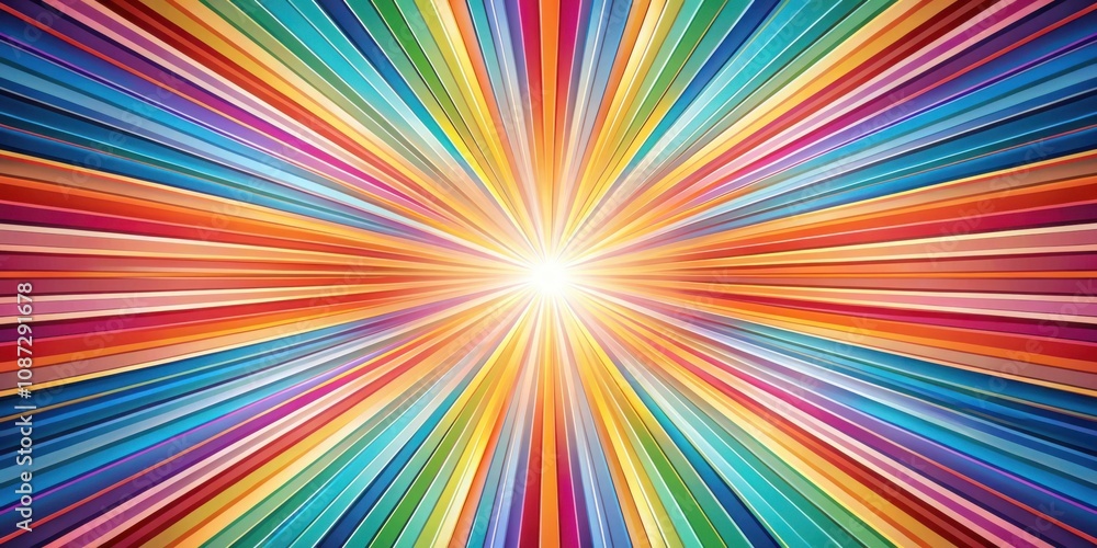 Obraz premium A radiant burst of colorful stripes, converging towards a luminous center, symbolizing a dynamic and vibrant energy radiating outward.