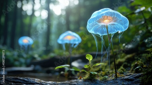 Wallpaper Mural Enchanted Forest with Floating Flowers in Bioluminescence Torontodigital.ca