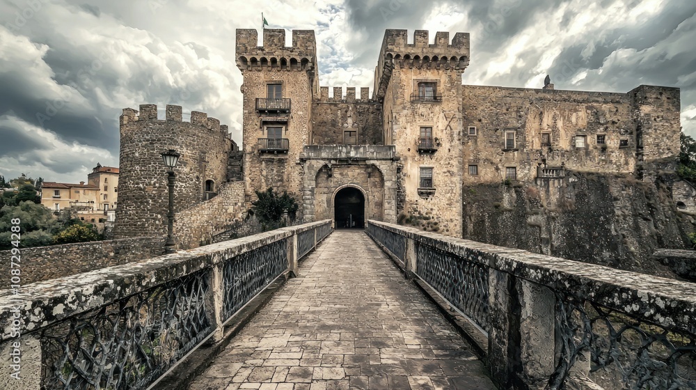 Obraz premium A historical drawbridge leading to a castle, highlighting architecture and history