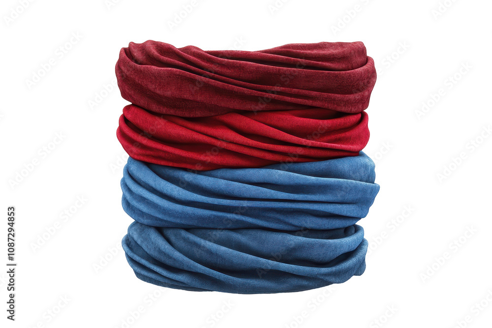 Multi-layered red and blue cloth accessory isolated Multi-layered red and blue cloth accessory isolated
