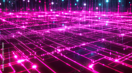 Abstract Digital Network with Pink and Blue Glowing Lines