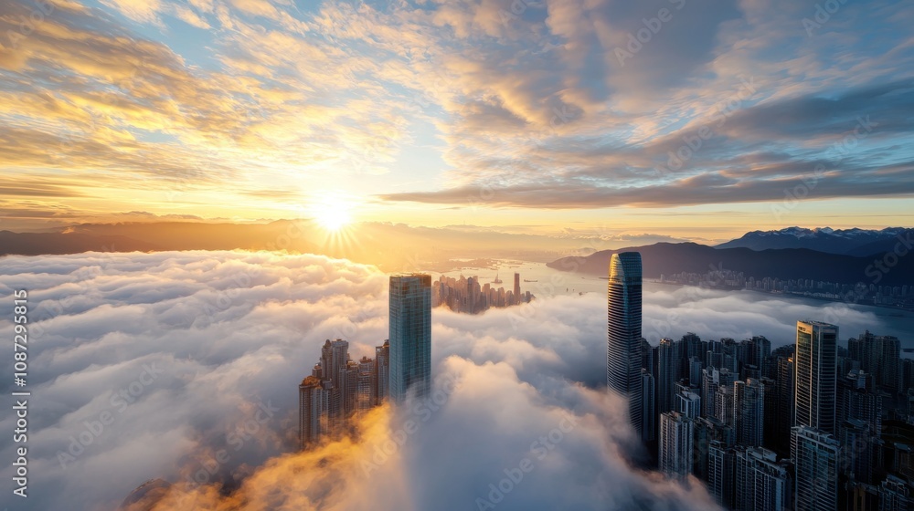 Majestic Metropolis Above the Clouds at Sunrise Majestic Metropolis Above the Clouds at Sunrise