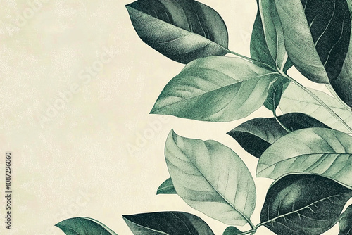 Green plant and leafs pattern. Pencil, hand drawn natural illustration. Simple organic plants design