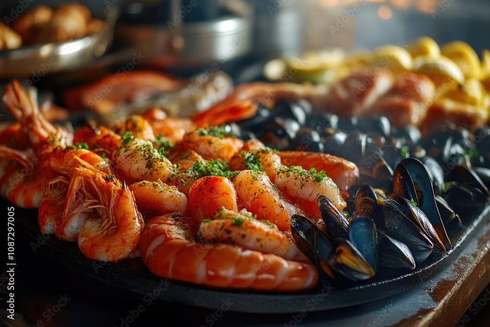 Freshly Prepared Seafood Platter with Shrimp and Mussels Freshly Prepared Seafood Platter with Shrimp and Mussels