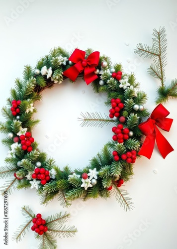 Christmas wreath on white background top view christmas wreath decoration holiday frame