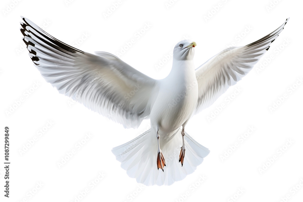 Naklejka premium Natural white seagull soaring with transparent background