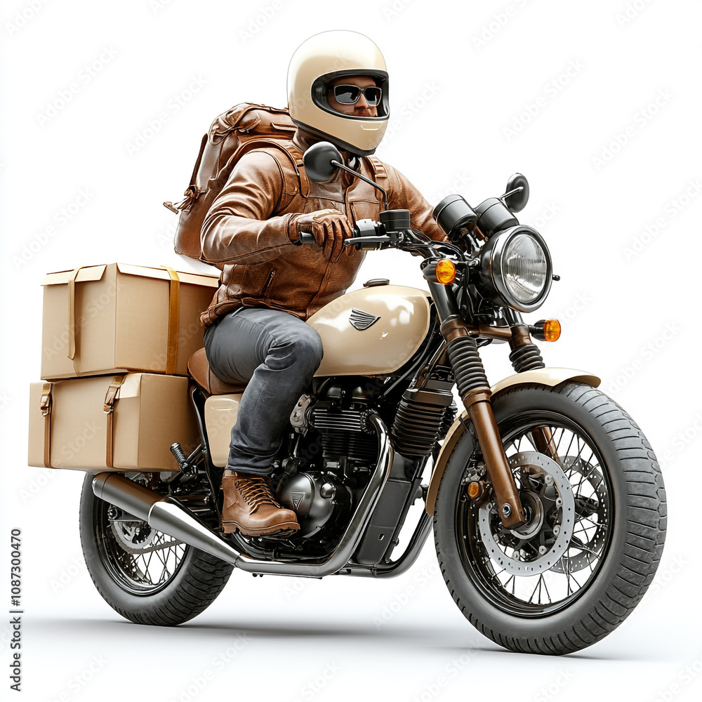 Delivery Man Riding Motorcycle on a white background Delivery Man Riding Motorcycle on a white background