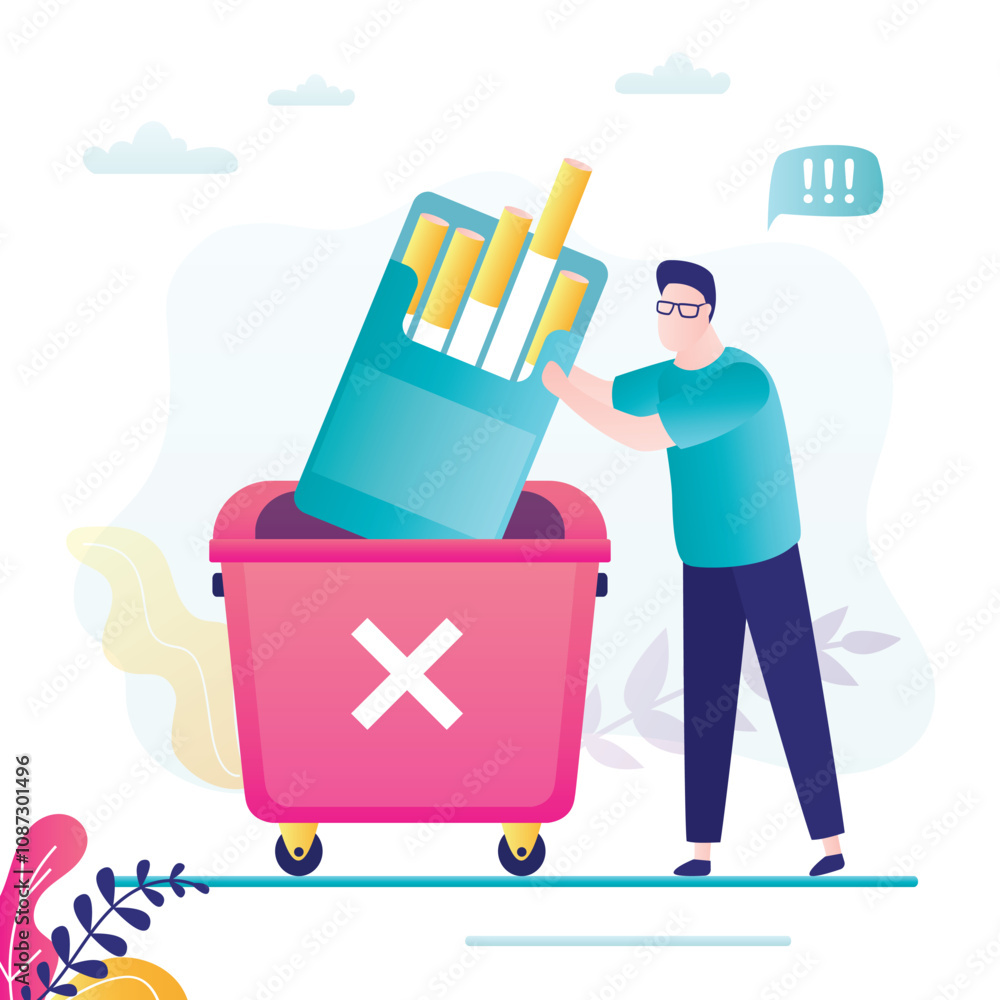 Stop smoking, nicotine addiction, unhealthy habit. Smoker throws cigarette pack into trash, quit smoking. Healthy lifestyle concept. Stop smoking, nicotine addiction, unhealthy habit. Smoker throws cigarette pack into trash, quit smoking. Healthy lifestyle concept.