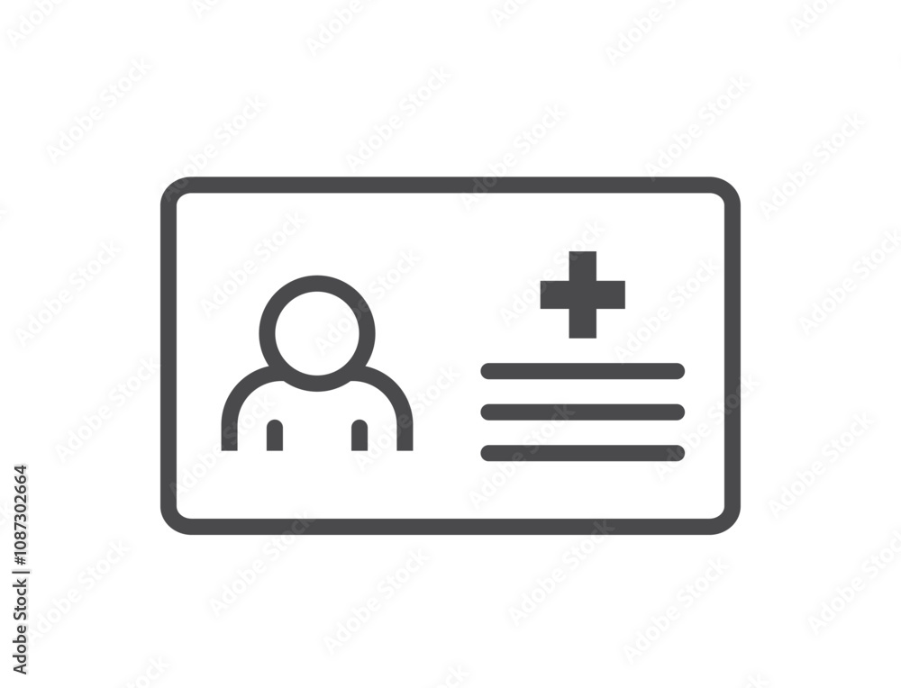 Medical insurance card line icon. Patient document. Isolated vector image in simple style Medical insurance card line icon. Patient document. Isolated vector image in simple style