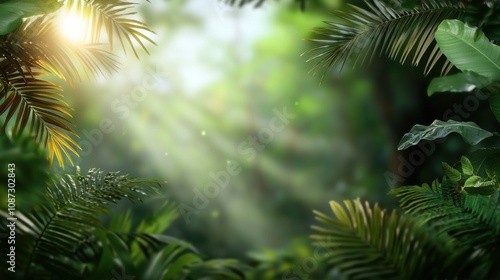 Lush Jungle Scene with Tall Palms and Sunlight