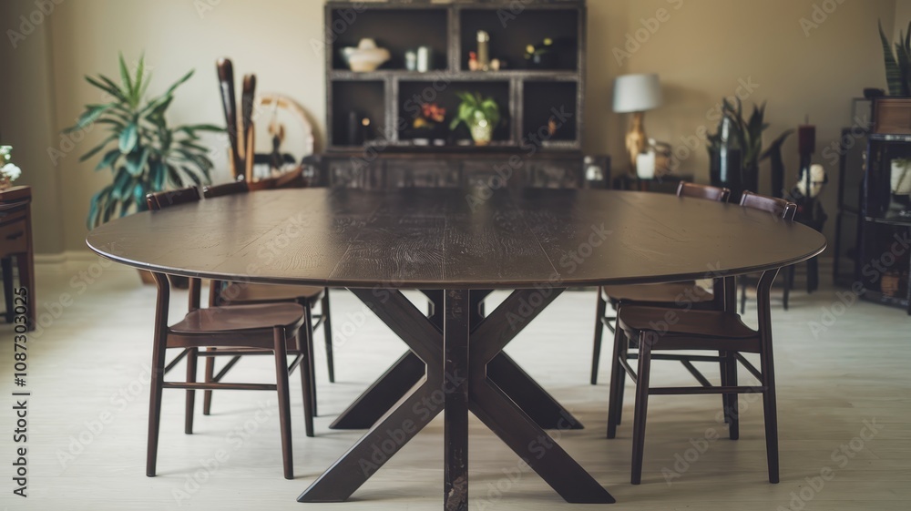 Elegant Wooden Dining Table with Chairs in a Cozy Well-Lit Room Elegant Wooden Dining Table with Chairs in a Cozy Well-Lit Room