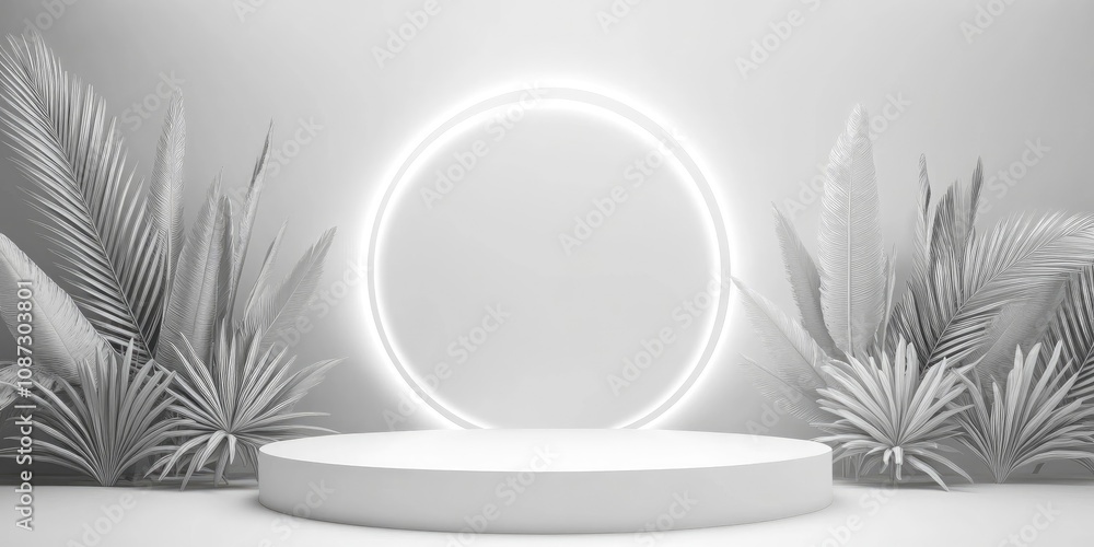 A white pedestal with a large circle in the middle A white pedestal with a large circle in the middle