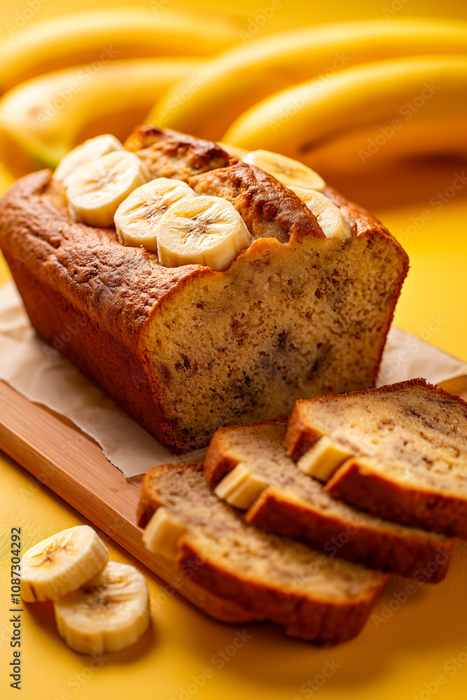 freshly baked banana bread on a wooden board freshly baked banana bread on a wooden board