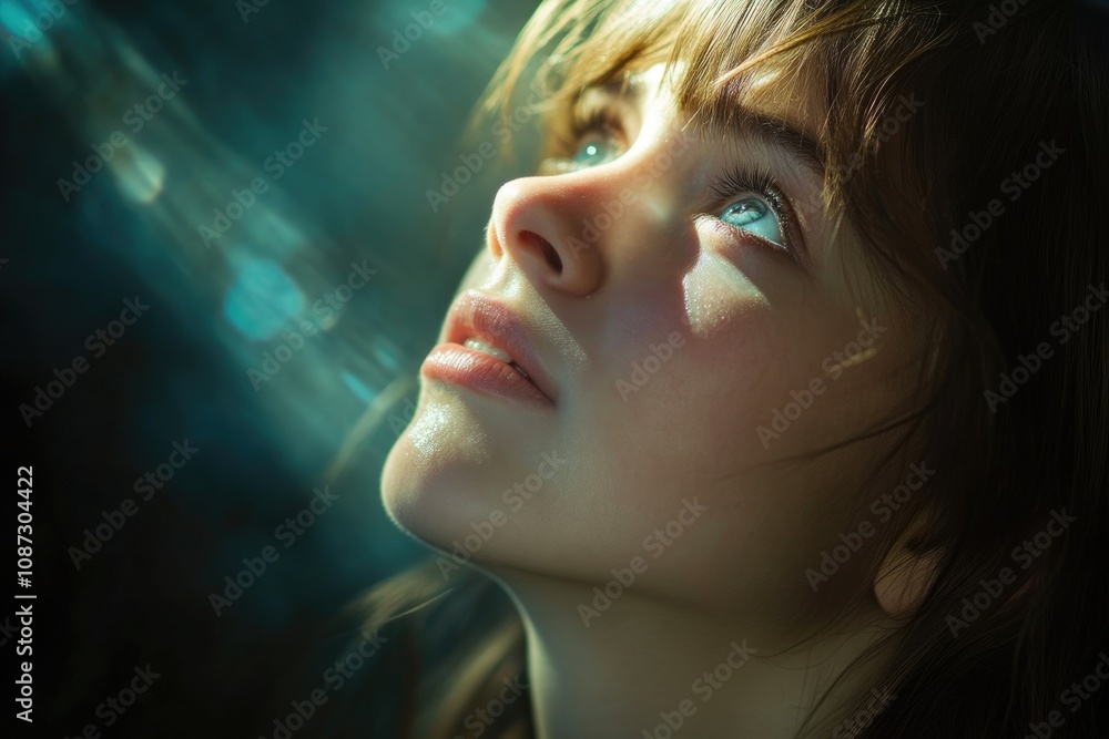 Young woman in deep sorrow, tears falling from her eyes Young woman in deep sorrow, tears falling from her eyes