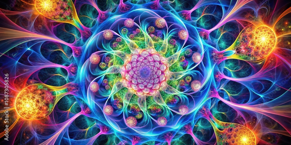 A vibrant abstract art composition with an intricate swirling pattern of glowing colors and swirling lines. A vibrant abstract art composition with an intricate swirling pattern of glowing colors and swirling lines.