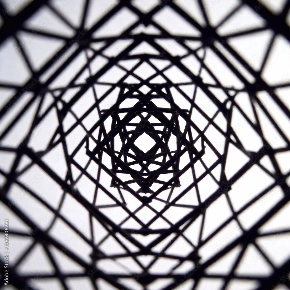 Close-Up Geometric Lines on White Background: A close-up shot of black geometric lines or grids on a white background, captured with deep focus to showcase the detailed intersections and spacing of th Close-Up Geometric Lines on White Background: A close-up shot of black geometric lines or grids on a white background, captured with deep focus to showcase the detailed intersections and spacing of th
