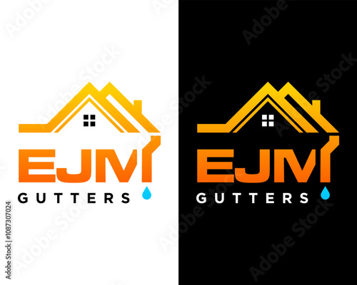 Letters EJM monogram house real estate gutters logo design.

