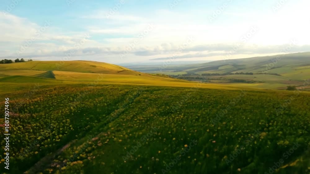 A golden wheat field stretching to the horizon under a warm sunset. A golden wheat field stretching to the horizon under a warm sunset.