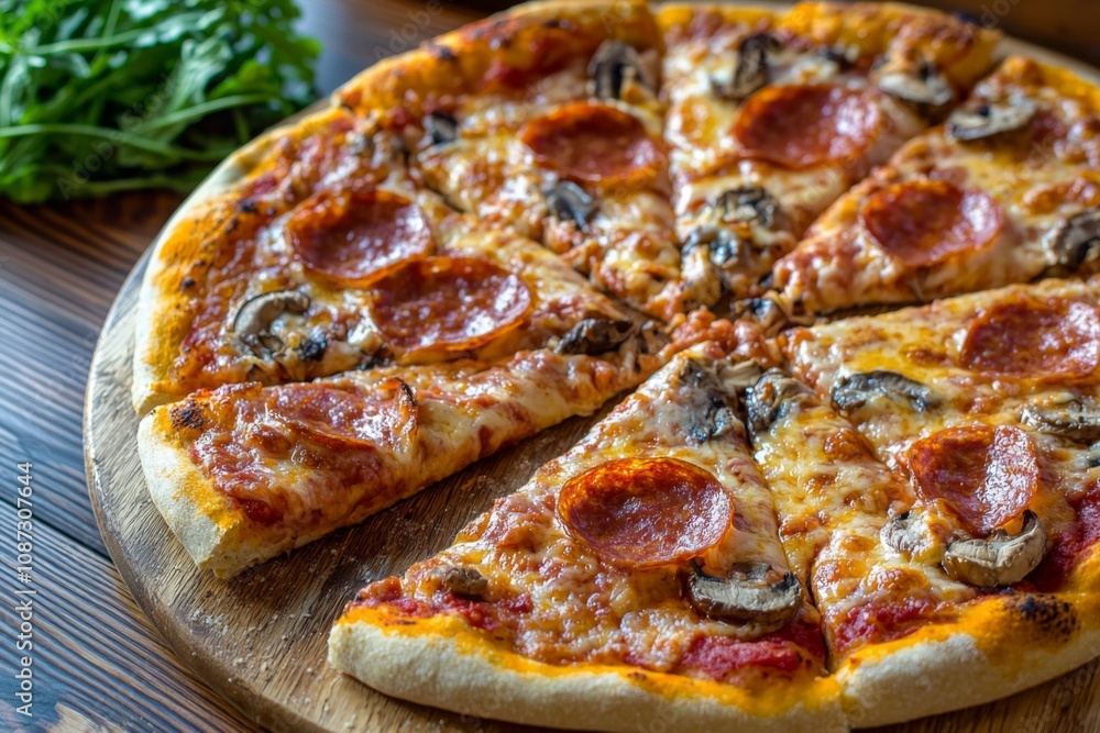 Delicious Pizza on Table Close Up for Food Menu Photography Delicious Pizza on Table Close Up for Food Menu Photography