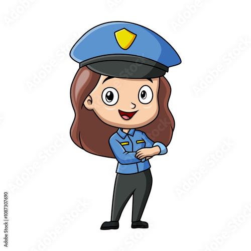 Cute girl cartoon wearing costume police