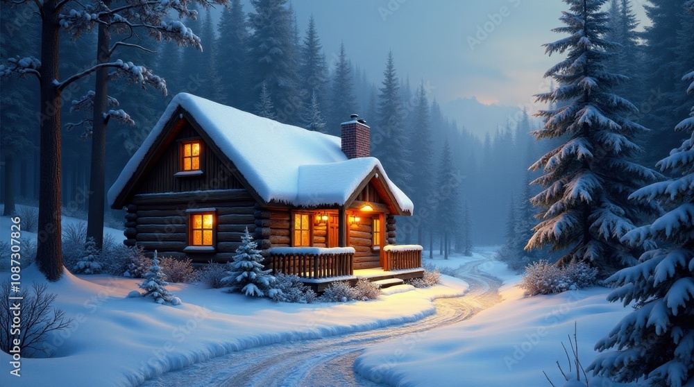 Cozy Christmas Cabin in Snowy Forest Cozy Christmas Cabin in Snowy Forest
