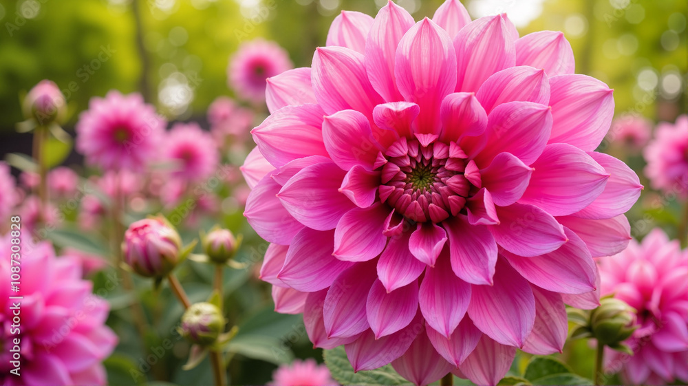 Obraz premium Dahlia flowers blooming in a summer garden