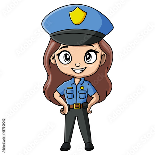 Cute girl cartoon wearing costume police