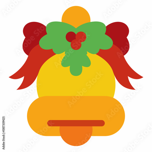 Christmas bell vector cartoon flat icon isolated on a white background.