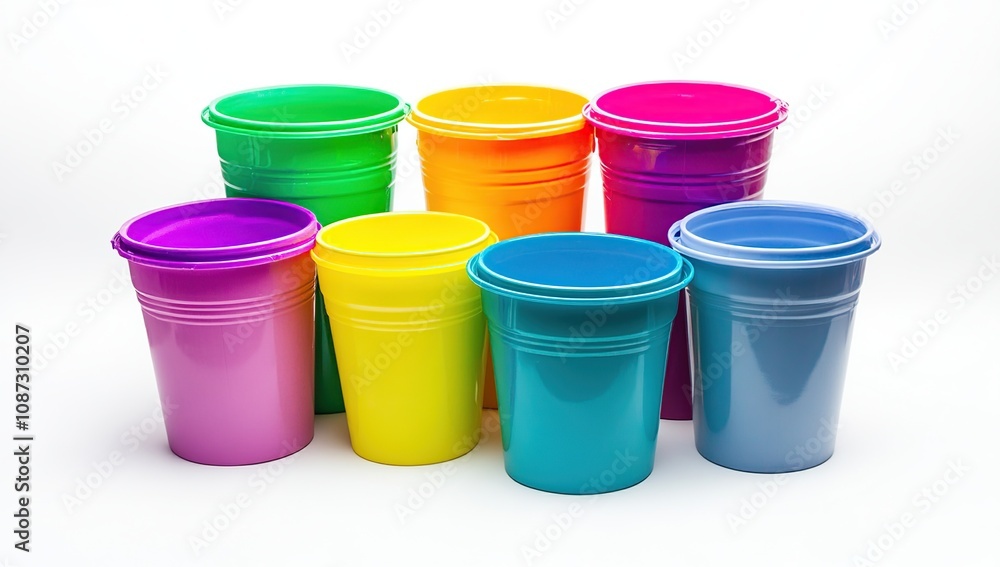 Collection of Colorful Plastic Cups on White Background Collection of Colorful Plastic Cups on White Background