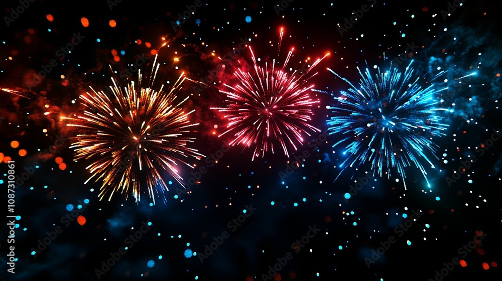 Naklejka premium Vibrant Fireworks Display Illuminating The Night Sky